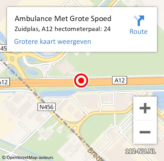 Locatie op kaart van de 112 melding: Ambulance Met Grote Spoed Naar Zuidplas, A12 hectometerpaal: 24 op 8 september 2022 19:38