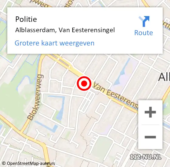 Locatie op kaart van de 112 melding: Politie Alblasserdam, Van Eesterensingel op 8 september 2022 19:50