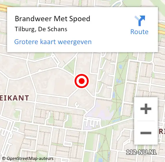 Locatie op kaart van de 112 melding: Brandweer Met Spoed Naar Tilburg, De Schans op 8 september 2022 20:27