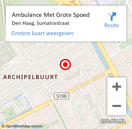 Locatie op kaart van de 112 melding: Ambulance Met Grote Spoed Naar Den Haag, Sumatrastraat op 8 september 2022 20:28