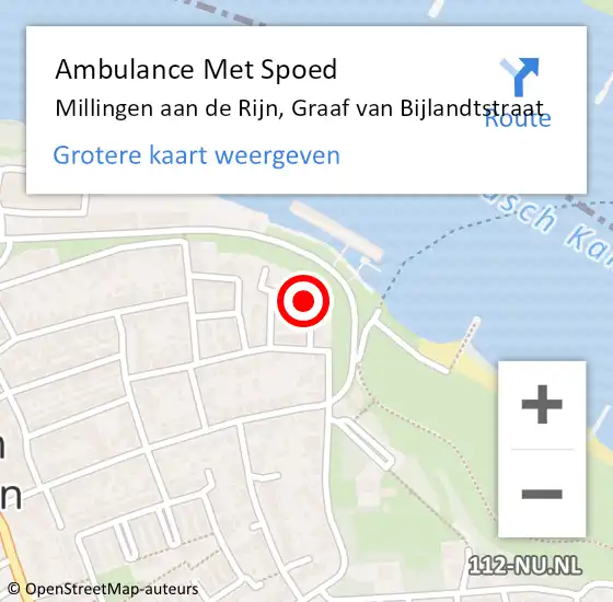 Locatie op kaart van de 112 melding: Ambulance Met Spoed Naar Millingen aan de Rijn, Graaf van Bijlandtstraat op 8 september 2022 20:37