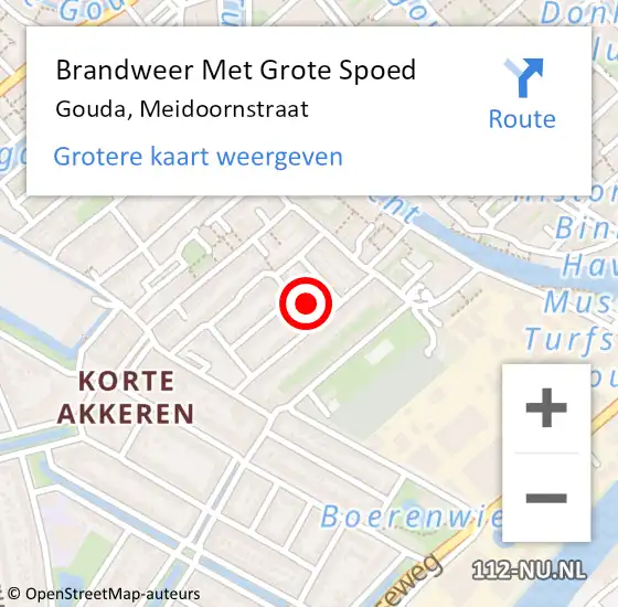 Locatie op kaart van de 112 melding: Brandweer Met Grote Spoed Naar Gouda, Meidoornstraat op 8 september 2022 20:39