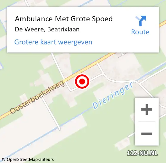 Locatie op kaart van de 112 melding: Ambulance Met Grote Spoed Naar De Weere, Beatrixlaan op 8 september 2022 20:46