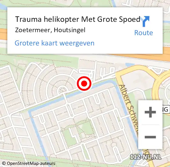 Locatie op kaart van de 112 melding: Trauma helikopter Met Grote Spoed Naar Zoetermeer, Houtsingel op 8 september 2022 20:49