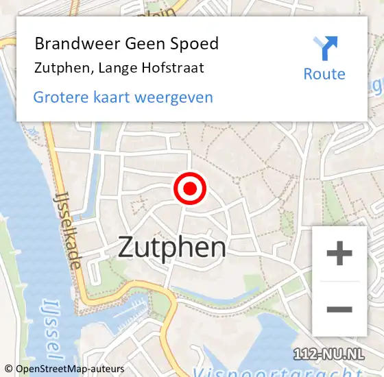 Locatie op kaart van de 112 melding: Brandweer Geen Spoed Naar Zutphen, Lange Hofstraat op 8 september 2022 21:07