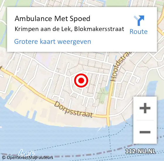 Locatie op kaart van de 112 melding: Ambulance Met Spoed Naar Krimpen aan de Lek, Blokmakersstraat op 8 september 2022 21:19