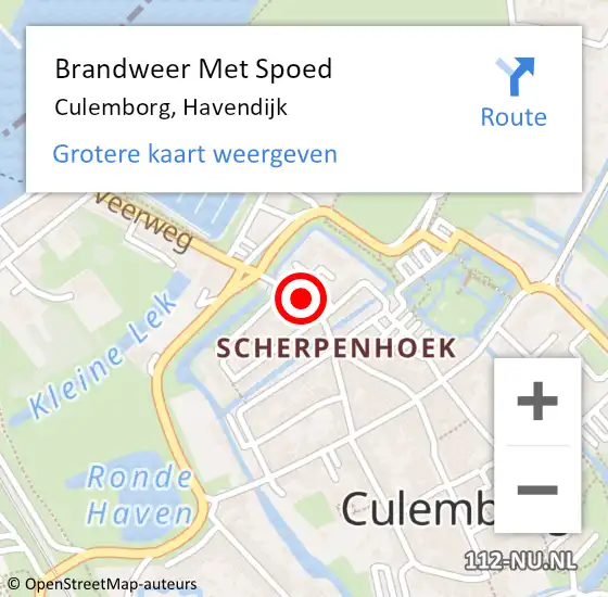 Locatie op kaart van de 112 melding: Brandweer Met Spoed Naar Culemborg, Havendijk op 8 september 2022 21:22