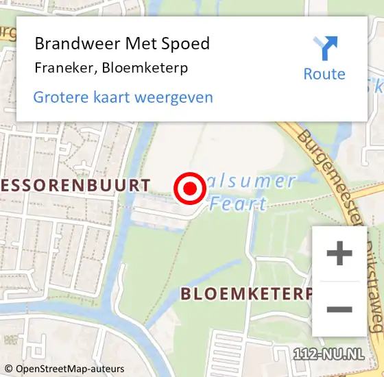 Locatie op kaart van de 112 melding: Brandweer Met Spoed Naar Franeker, Bloemketerp op 8 september 2022 21:46