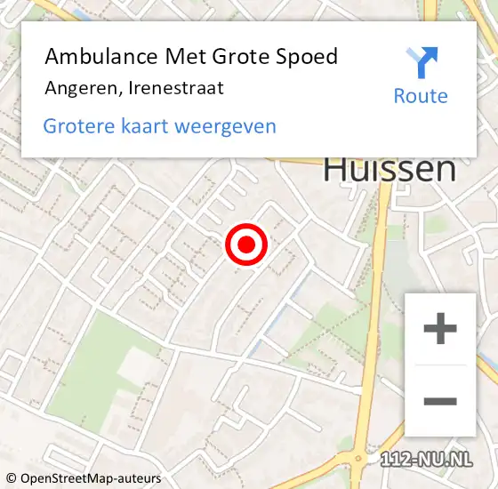 Locatie op kaart van de 112 melding: Ambulance Met Grote Spoed Naar Angeren, Irenestraat op 8 september 2022 21:52