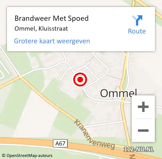 Locatie op kaart van de 112 melding: Brandweer Met Spoed Naar Ommel, Kluisstraat op 8 september 2022 21:59