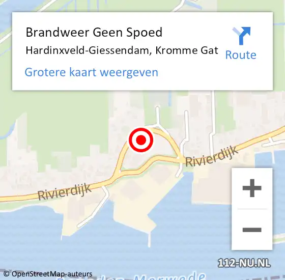 Locatie op kaart van de 112 melding: Brandweer Geen Spoed Naar Hardinxveld-Giessendam, Kromme Gat op 8 september 2022 22:15