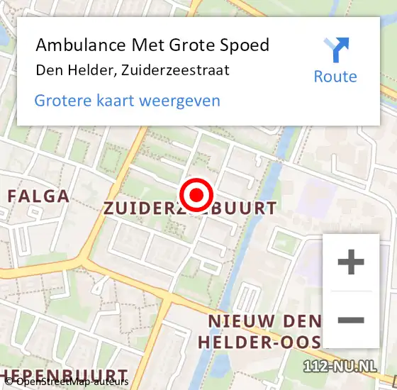Locatie op kaart van de 112 melding: Ambulance Met Grote Spoed Naar Den Helder, Zuiderzeestraat op 8 september 2022 22:55