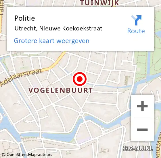 Locatie op kaart van de 112 melding: Politie Utrecht, Nieuwe Koekoekstraat op 8 september 2022 22:58