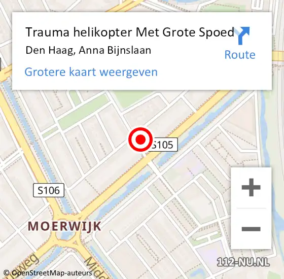 Locatie op kaart van de 112 melding: Trauma helikopter Met Grote Spoed Naar Den Haag, Anna Bijnslaan op 8 september 2022 23:03
