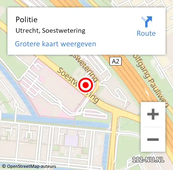 Locatie op kaart van de 112 melding: Politie Utrecht, Soestwetering op 8 september 2022 23:49