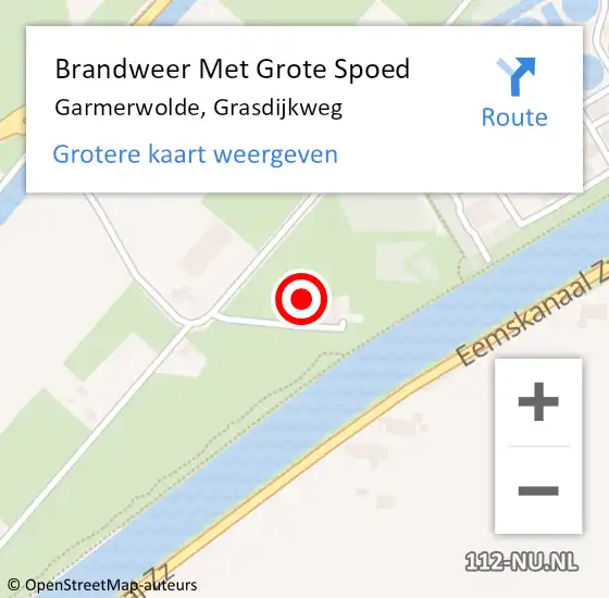 Locatie op kaart van de 112 melding: Brandweer Met Grote Spoed Naar Garmerwolde, Grasdijkweg op 9 september 2022 00:40