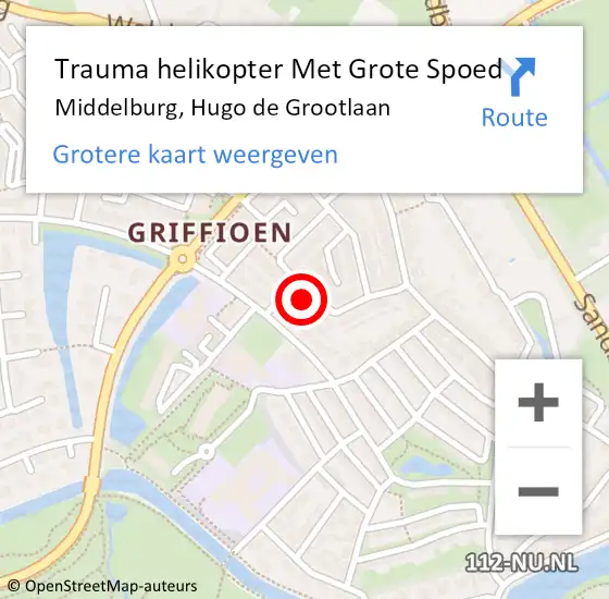 Locatie op kaart van de 112 melding: Trauma helikopter Met Grote Spoed Naar Middelburg, Hugo de Grootlaan op 9 september 2022 00:48