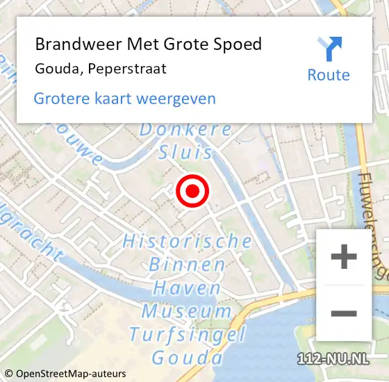 Locatie op kaart van de 112 melding: Brandweer Met Grote Spoed Naar Gouda, Peperstraat op 9 september 2022 01:01