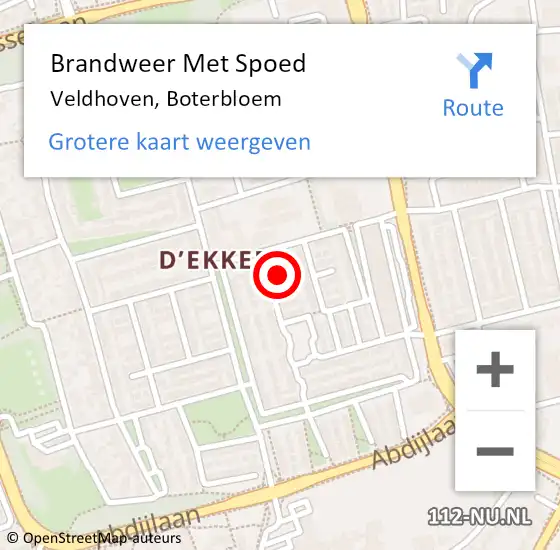 Locatie op kaart van de 112 melding: Brandweer Met Spoed Naar Veldhoven, Boterbloem op 9 september 2022 01:50