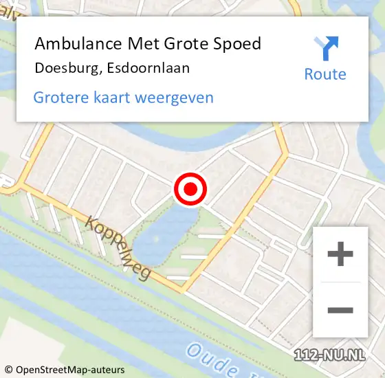 Locatie op kaart van de 112 melding: Ambulance Met Grote Spoed Naar Doesburg, Esdoornlaan op 9 september 2022 01:57