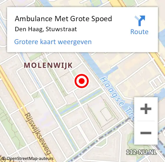 Locatie op kaart van de 112 melding: Ambulance Met Grote Spoed Naar Den Haag, Stuwstraat op 9 september 2022 02:53