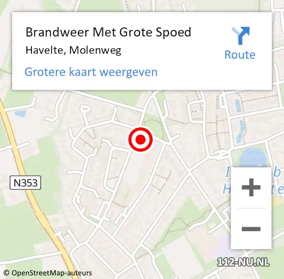 Locatie op kaart van de 112 melding: Brandweer Met Grote Spoed Naar Havelte, Molenweg op 9 september 2022 04:41