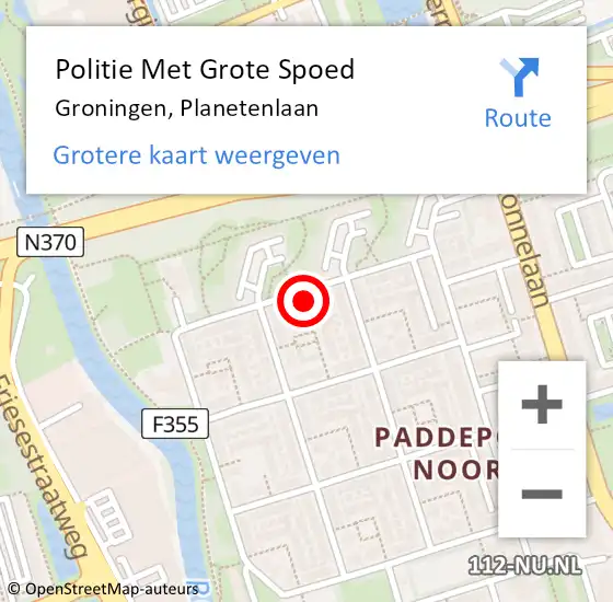 Locatie op kaart van de 112 melding: Politie Met Grote Spoed Naar Groningen, Planetenlaan op 9 september 2022 05:43