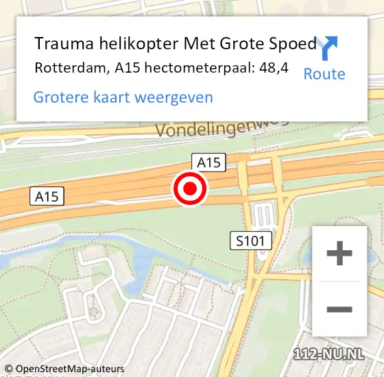Locatie op kaart van de 112 melding: Trauma helikopter Met Grote Spoed Naar Rotterdam, A15 hectometerpaal: 48,4 op 9 september 2022 05:59