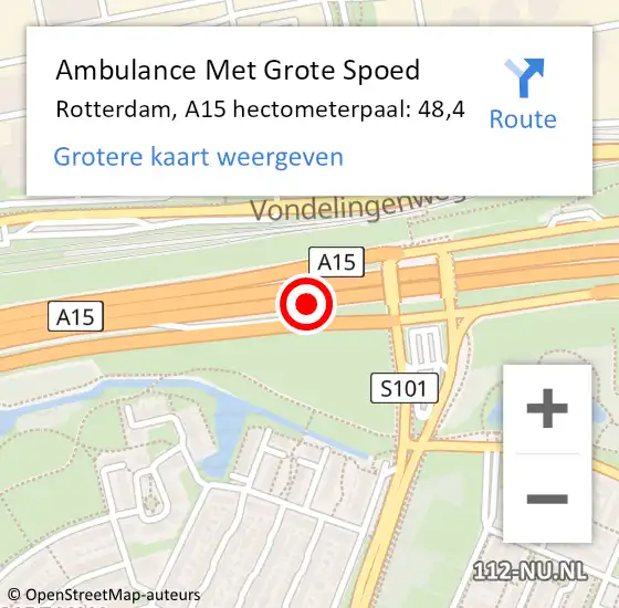 Locatie op kaart van de 112 melding: Ambulance Met Grote Spoed Naar Rotterdam, A15 hectometerpaal: 48,4 op 9 september 2022 06:00