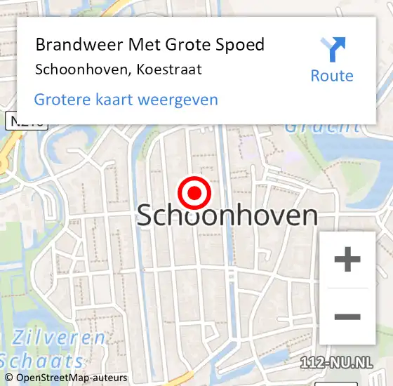 Locatie op kaart van de 112 melding: Brandweer Met Grote Spoed Naar Schoonhoven, Koestraat op 9 september 2022 06:30