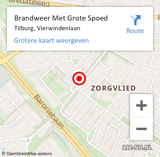 Locatie op kaart van de 112 melding: Brandweer Met Grote Spoed Naar Tilburg, Vierwindenlaan op 9 september 2022 07:39