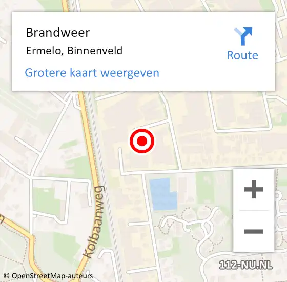 Locatie op kaart van de 112 melding: Brandweer Ermelo, Binnenveld op 9 september 2022 08:35