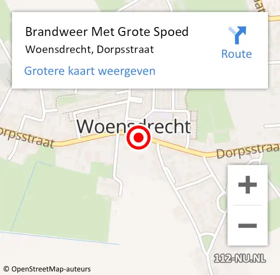 Locatie op kaart van de 112 melding: Brandweer Met Grote Spoed Naar Woensdrecht, Dorpsstraat op 28 juli 2014 19:14