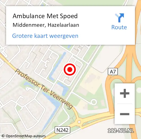 Locatie op kaart van de 112 melding: Ambulance Met Spoed Naar Middenmeer, Hazelaarlaan op 9 september 2022 08:51