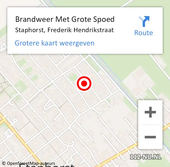 Locatie op kaart van de 112 melding: Brandweer Met Grote Spoed Naar Staphorst, Frederik Hendrikstraat op 9 september 2022 08:56