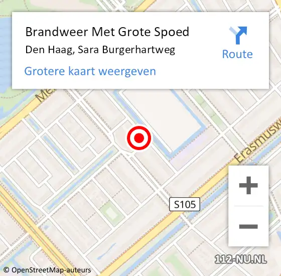 Locatie op kaart van de 112 melding: Brandweer Met Grote Spoed Naar Den Haag, Sara Burgerhartweg op 9 september 2022 08:56