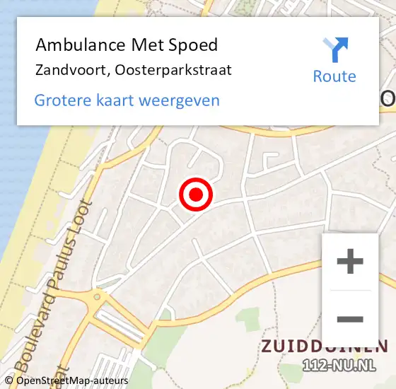 Locatie op kaart van de 112 melding: Ambulance Met Spoed Naar Zandvoort, Oosterparkstraat op 9 september 2022 08:59