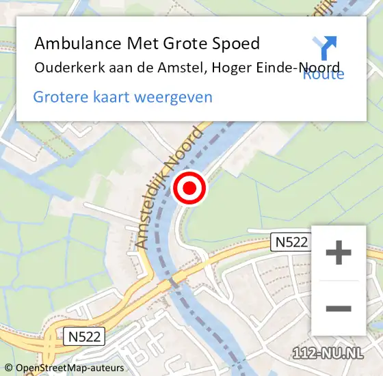 Locatie op kaart van de 112 melding: Ambulance Met Grote Spoed Naar Ouderkerk aan de Amstel, Hoger Einde-Noord op 9 september 2022 09:03