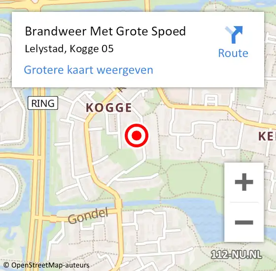 Locatie op kaart van de 112 melding: Brandweer Met Grote Spoed Naar Lelystad, Kogge 05 op 9 september 2022 09:05