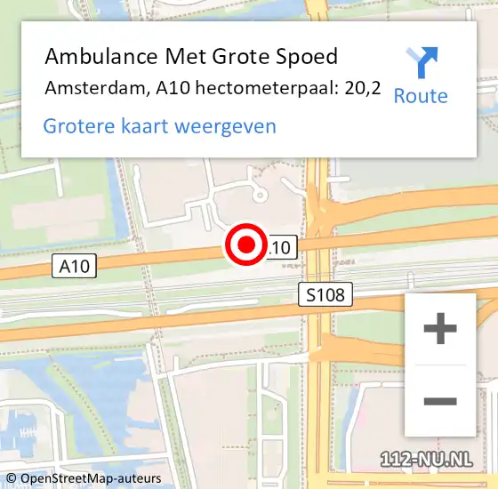 Locatie op kaart van de 112 melding: Ambulance Met Grote Spoed Naar Amsterdam, A10 hectometerpaal: 20,2 op 9 september 2022 09:08