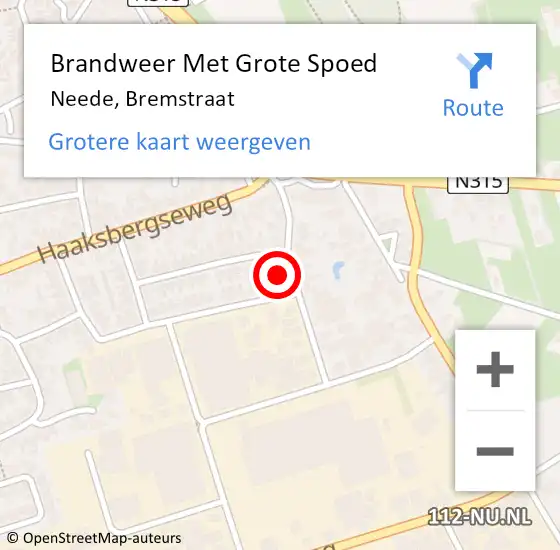 Locatie op kaart van de 112 melding: Brandweer Met Grote Spoed Naar Neede, Bremstraat op 9 september 2022 09:13