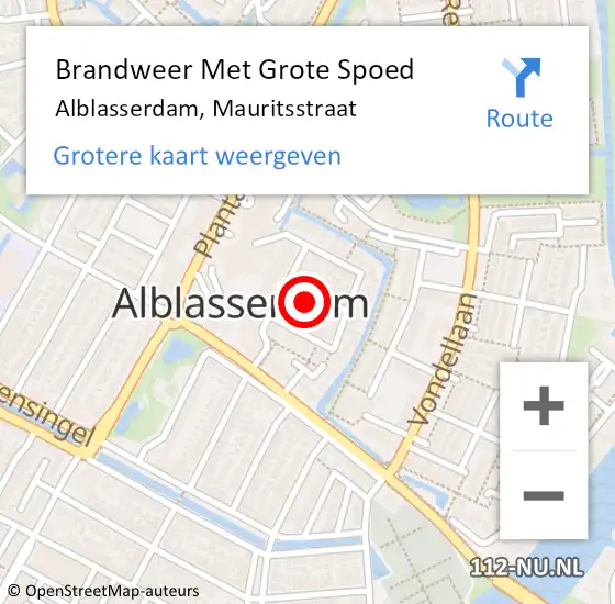 Locatie op kaart van de 112 melding: Brandweer Met Grote Spoed Naar Alblasserdam, Mauritsstraat op 9 september 2022 09:18