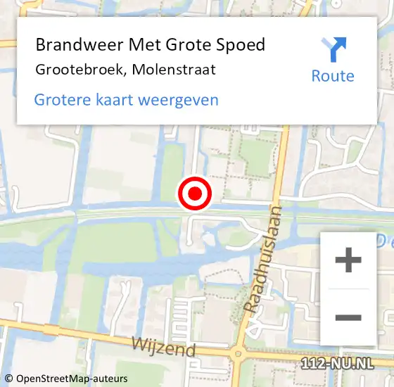 Locatie op kaart van de 112 melding: Brandweer Met Grote Spoed Naar Grootebroek, Molenstraat op 9 september 2022 09:20