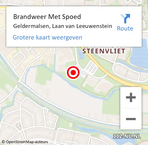 Locatie op kaart van de 112 melding: Brandweer Met Spoed Naar Geldermalsen, Laan van Leeuwenstein op 9 september 2022 09:22