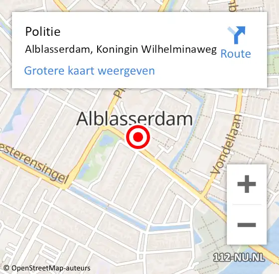 Locatie op kaart van de 112 melding: Politie Alblasserdam, Koningin Wilhelminaweg op 9 september 2022 09:23