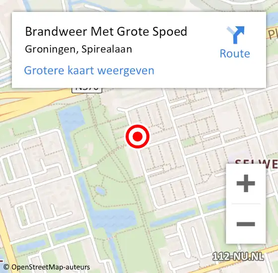 Locatie op kaart van de 112 melding: Brandweer Met Grote Spoed Naar Groningen, Spirealaan op 9 september 2022 10:55