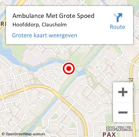 Locatie op kaart van de 112 melding: Ambulance Met Grote Spoed Naar Hoofddorp, Clausholm op 9 september 2022 11:00