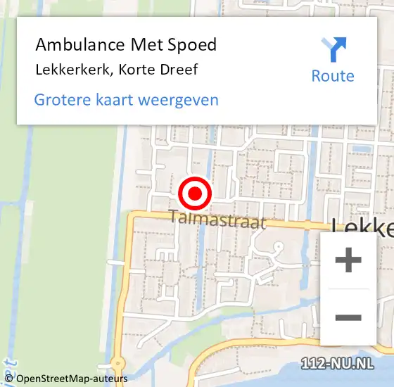 Locatie op kaart van de 112 melding: Ambulance Met Spoed Naar Lekkerkerk, Korte Dreef op 9 september 2022 11:02