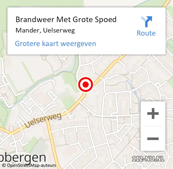 Locatie op kaart van de 112 melding: Brandweer Met Grote Spoed Naar Mander, Uelserweg op 9 september 2022 11:20