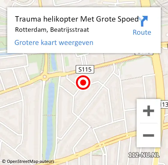 Locatie op kaart van de 112 melding: Trauma helikopter Met Grote Spoed Naar Rotterdam, Beatrijsstraat op 9 september 2022 11:23